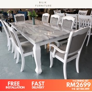 💥 Free Intsall💥- Dining Set | 1+8 Set 1 Meja 8 Kerusi | Set meja makan 8 kerusi | Brawn & White