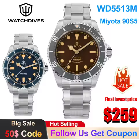 Watchdives WD5513M V3 Men's Watch Miyota 90S5 Mechanical Movement Sapphire Crystal Luxury Watches BG