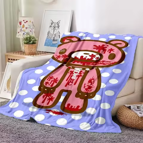 Cartoon Gloomy Bear Printed Blanket for Beds Sofas Warm Soft Flannel Blanket Gift