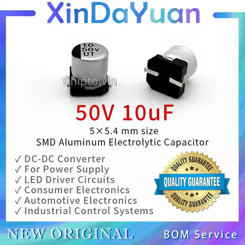 50pcs 50V 10uF 5×5.4mm SMD Aluminum Electrolytic Capacitor Low ESR