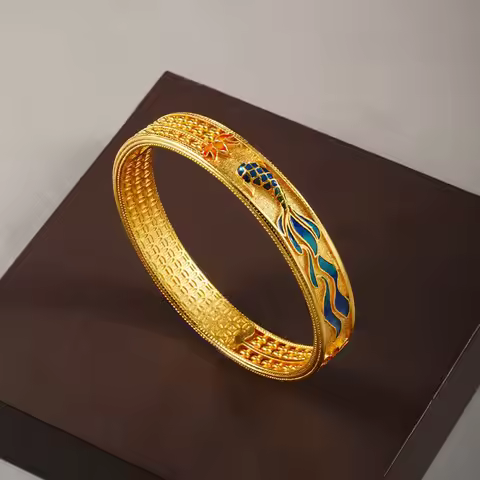 Top Gift Choice Hollow Abacus Coin Pattern Bangle For Women 24K Gold AU999 decent and meaningful