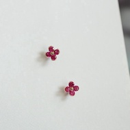 GOLDtutu 9k Solid Gold Crystal Stud Earrings Unique Flower Pink Cute Korean Style Women Kids Girls N