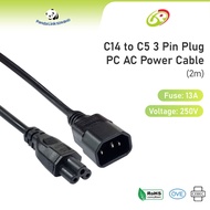 C14 to C5 3 Pin Plug PC AC Power Cord Extension Cable (2m)