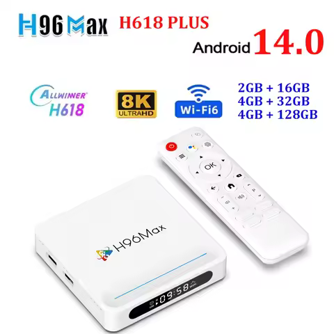 H96 MAX H618 PLUS Android 14 Smart TV Box Allwinner H618 2.4G&5G Wifi6 4K HD 4G 128G 32G Voice Remot