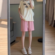 Casual Thin Shorts High Waist Summer Sports Cropped Pants Wide Leg Middle Pants Women Loose Heping S