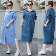 OSCAR FS MAXY DRESS JOHANA -LIGHTBLUE & DARKBLUE DENIM SUPER BUTTONS BEST FASHION JOJO