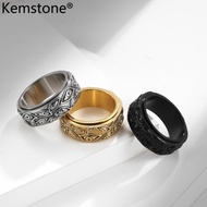 Kemstone Cincin Putar Pria, Perhiasan Cincin Pria Berlapis Hitam dan