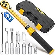 YIYEIE 10PCS Full Magnetic Spark Plug Socket Set with 3/8" Drive Torque Wrench (5-50 FT.LB/6.8-67.8N