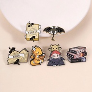 Fourth Wing Dragon Enamel Pin Book Stack Kindle Reading Dragon Rider Brooch for Backpacks and Book L