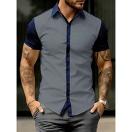 New Men Fashion Lapel 3D Digital Print Spell Color Casual Shirt Tops JY9B