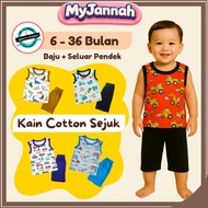 (6-36M) Baju Budak Lelaki Baby Boy Singlet Playset SDM Clothing Cotton Sleeveless T-Shirt + Seluar P