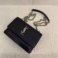 YSL黑鱷魚壓紋mini鏈包