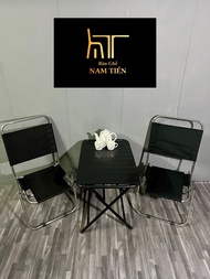 Bộ Bàn Ghế Xếp Cafe Ngoài Trời Gấp Gọn Combo 2 Ghế Inox 1 Bàn Lá Sắt Sơn Tĩnh Điện