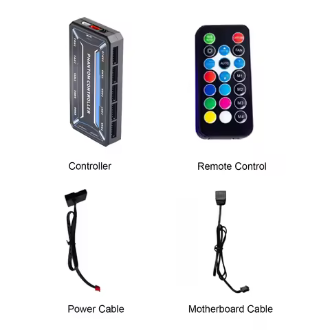 6Pin 10-Port ARGB Fan Hub Controller SATA-Powered RGB PC Fan Controller with Remote Control PC Case 