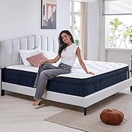 Suiforlun 14 Inch Queen Mattress with Ice Silk Cover, Euro Top Hybrid Gel Memory Foam with 7-Zone In