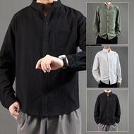Baju Lengan Panjang Kapas Dan Linen Lelaki Kemeja Lengan Panjang Kasual Lelaki
