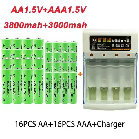 AA +AAA Battery New 1.5VRechargeableBattery AA3800MAH AAA3000MAH with Charger for LED Flashlight Fla