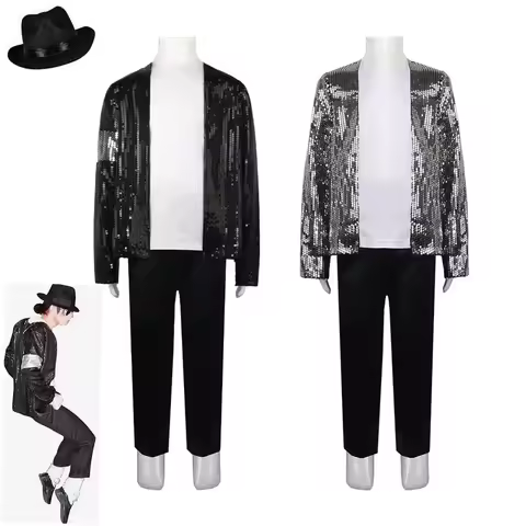 Adult Kids Michael Jackson Cosplay Costume Hat Glove Glasses Men's Women's Suit Stage Singer Perform