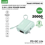 uvolt PD35W Powerbank 3in1 20000mAh Fast Charge UVP20AC-01พาวเวอร์แบงค์ชาร์จเร็ว สายในตัว จอLED