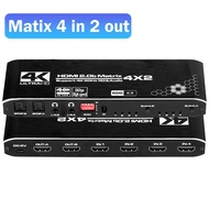 4K 60Hz HDMI Matrix 4x2 with Optical & 3.5mm Stereo Audio Out HDMI Matrix Switcher Splitter 4 in 2 O