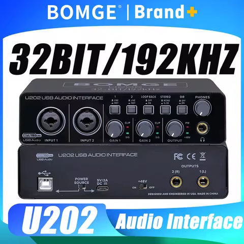 BOMGE U202 USB Audio Interface with Mic Preamplifier XLR/TSR/TS Ports 48V 32-Bit/192kHz Resolution f