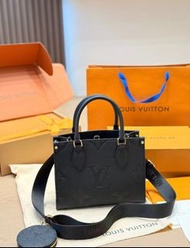 🎉LV Louis Vuitton onthego 老花壓紋牛皮tote袋購物袋單肩包 小號 女款 黑色