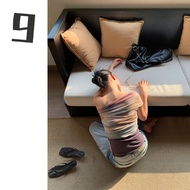 Hour Niche Design Infection Smudge t-Shirt Women 0 Spring Irregular Slanted Shoulder Mesh Top m0