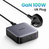 UGREEN GaN PD100W 4-Port 3C1A Desktop Smart Fast Charger dengan US/UK/EU Plug3 jenis C 1 USB A Multi