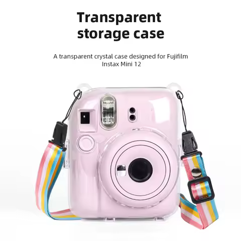 Mini Camera Case PC Crystal Storage Case with Shoulder Strap Cover Shell for Fujifilm Instax Mini 12