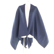 愛馬仕 Ex Libris 皮革披肩CAPE，海軍藍，法國製造，成色極佳，羊絨與真絲混紡面料，女士款。