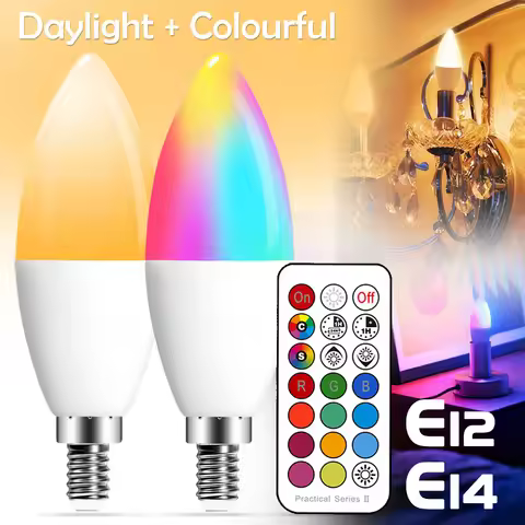 E14 LED Bulb Candle Color Indoor Neon Sign Light Bulb RGB Tape With Controller Lighting 220V E12 Dim