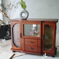 日本雜貨古道具-昭和原木四層抽屜雙開門收納櫃跳舞娃娃珠寶盒