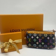 Louis Vuitton LV 黑三彩 村上隆 字紋 鉚釘 腋下包/麻將包