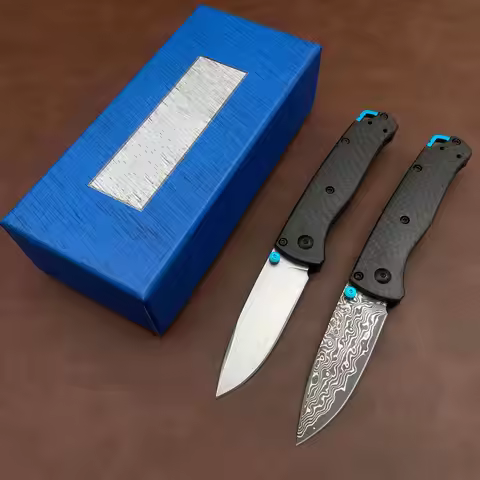2Models Mini 533 Folding Knife 2.75" S90V/Damascus Plain Blade, Carbon Fiber Handles - 533-3