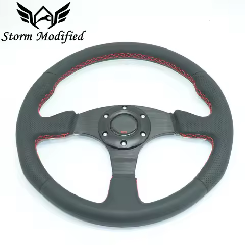 Flat Style 350mm Racing Steering Wheel Universal Car Steering Wheel Leather Look 5128BK-2