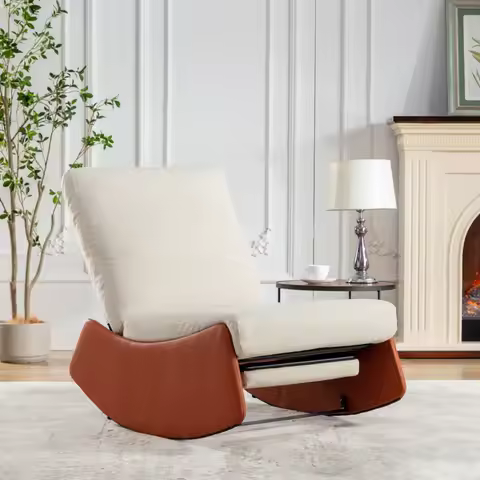 Modern Rocking Chair Recliner, Comfy Rocker Nursery Chair with Footrest, Accent Reading Chair, Uphol