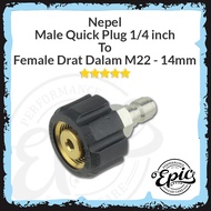 Quick Plug Male Nipple 1/4 inch To Female Internal Thread M22 - 14mm