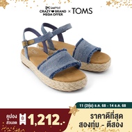 TOMS รองเท้าแตะลำลองผู้หญิง รุ่น Abby Dark Sky Textured Denim Fray (CE) รองเท้าลิขสิทธิ์แท้