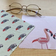 童趣插畫 紅鶴 非洲灰鸚鵡 拭淨布 眼鏡布 2件組