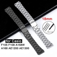 Stainless Steel Watchband 18mm for Casio F105 F108 A158W A168 AE1200 AE1300 Replacement Metal Watch 
