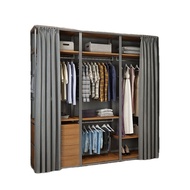 HY/🎁Walk-in Wardrobe Iron Metal Cloakroom Shelf Open Hanger Floor Bedroom Clothes Storage Rack with Curtain AYFC