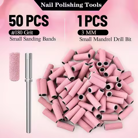 Pink 3MM Sanding Bands 50 Pcs With Mandrel Bit Se 180 Fine Grit Small Nail Files Sanding Band for Ac