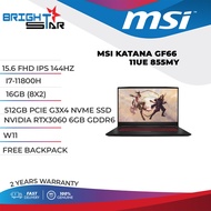 MSI LAPTOP KATANA GF66 11UE 855MY (15.6" / IPS 144HZ / I7-11800H / 16GB (8X2) / 512GB NVME SSD / NVIDIA RTX3060 6GB)