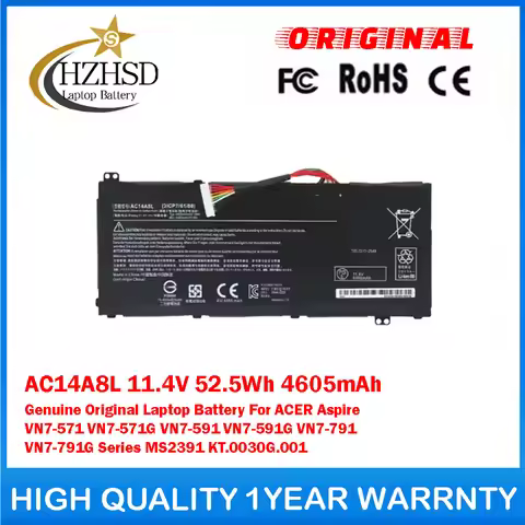 AC14A8L 11.4V 52.5Wh 4605mAh Genuine Original Laptop Battery For ACER Aspire VN7-571 VN7-571G VN7-59