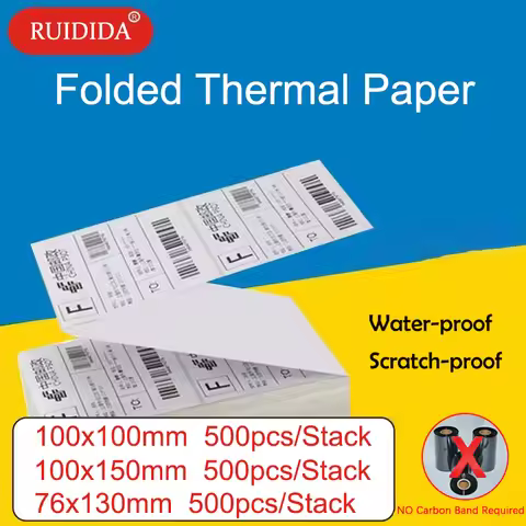Thermal Paper for Printer Folded Thermal Shipping Label Shipping Barcode Sticker 100x100mm 4x4Inch/1
