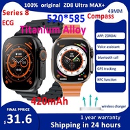 ZZOOI ZD8 Ultra Max+ Smart Watch Series 8 49mm Titanium Alloy 520*585 2.2 inch BT Call NFC ECG Compass IP68 Waterproof Smartwatch Men