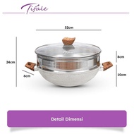 TERLARIS [NABUNG 9 FEB] TIFALE [2IN1] WHITE WOKPAN DIAMETER 32CM + GLASS LID + GRANITE STEAMER NON S