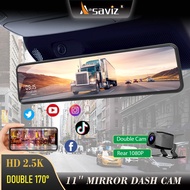 Aasaviz 11 Inch Full Screen Touch Display Rearview Mirror 2K Dual-Channel Dash Cam Front &amp; Rear Night Vision App Control Car Camera Driving Recorder