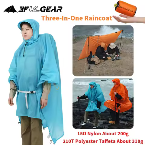 3F UL GEAR Ultralight Raincoat Waterproof PU5000 Outdoor Camping 15D Nylon 210T Tarp Poncho Hiking L
