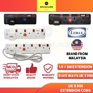 SIRIM Lemax Extension Socket Switch 2 / 3 / 4 / 5 / 6 WAYS  UK 3 Pin + Euro 2 Pin Easy Plug-In Design 1500W 3000W
